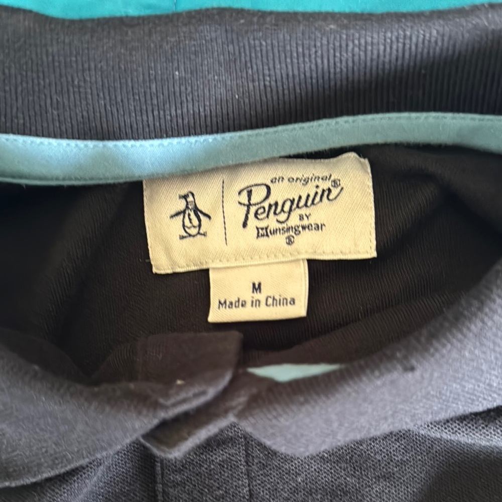 Original Penguin Black Polo with Aqua Accents
